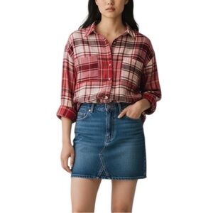 Anthropologie Pilcro Hadley Plaid Soft Viscose Blend Button up Shirt NWT XL Red